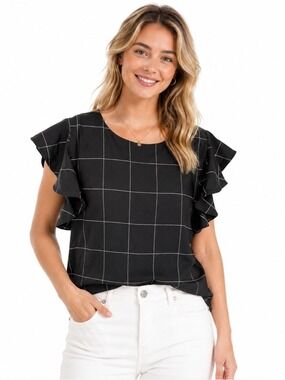 Albion Boss Tee Size M Black Windowpane Short Sleeve Blouse Casualcore Chiccore
